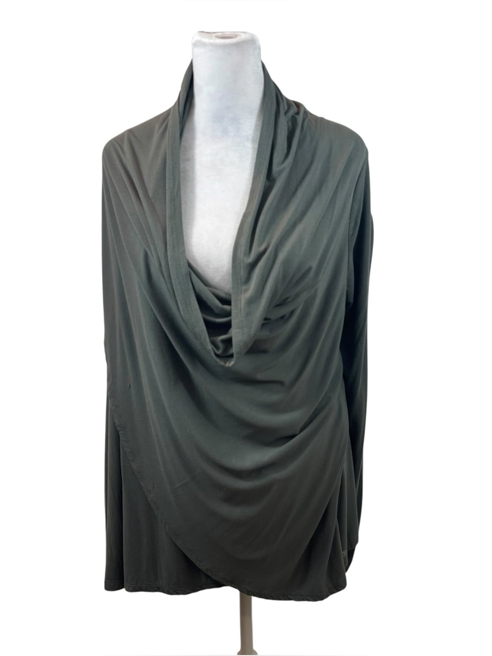 Ladies Savvi Brand Dark Sage Drape Front Multi Wear Long Sleeve Blouse Size M/L